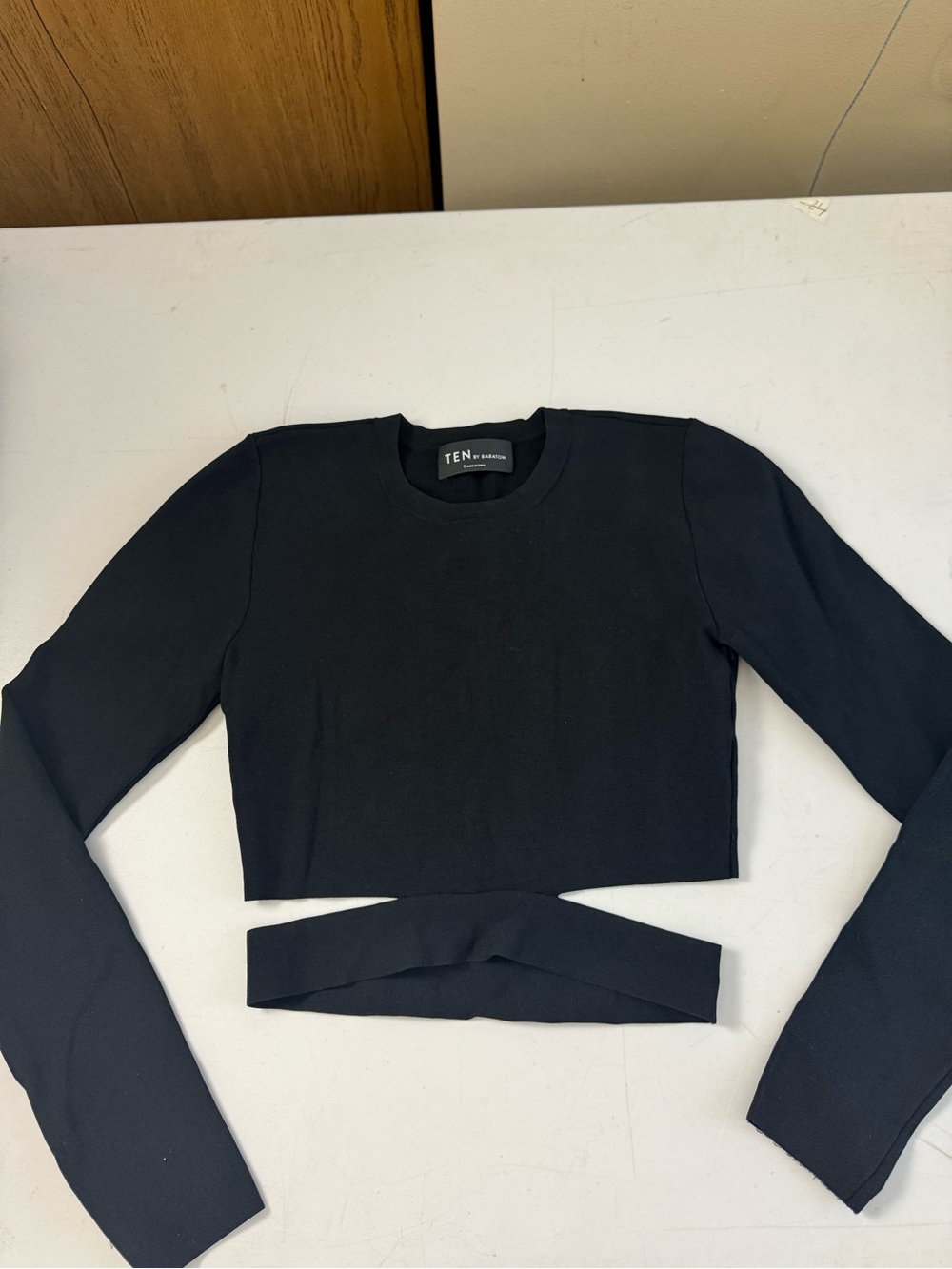 TEN byBABATON  Black Cropped Long-Sleeve Top with Removable Waist Band
